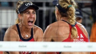 April Ross and Kerri Walsh-Jennings on volleyball court