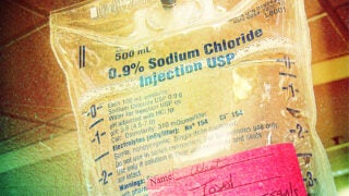 Chemo bag filled with sodium chloride