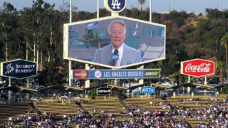 Vin Scully on a screen at Dodger Stadium