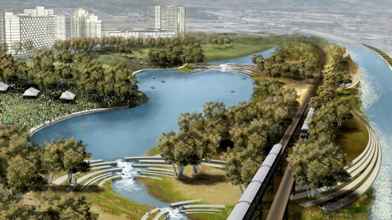 Digitized sketch of a proposed recreational area in the city