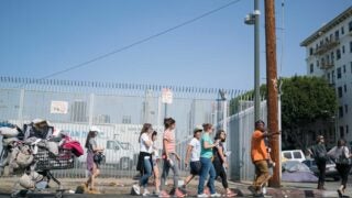Students walking along Skid Row