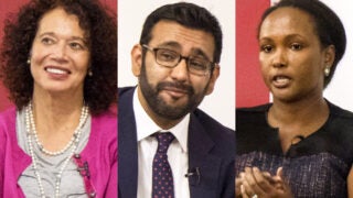 Three photos of individuals who were spotlighted from SCI event on refugee experience