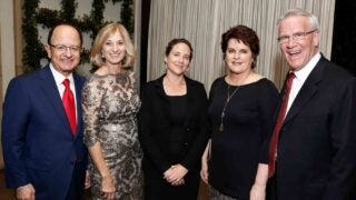 USC President C. L. Max Nikias, his wife, Niki C. Nikias and USC Dornsife Dean Amber Miller with university supporters Dana and David Dornsife