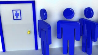 line outside bathroom