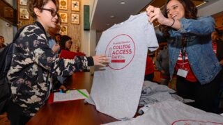 T-shirts being handed out