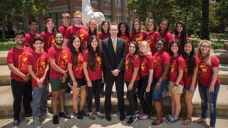Provost Quick's with military high-school students attending USC's pre-college summer program