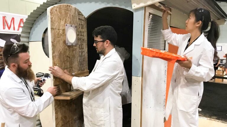 students building