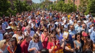 crowd at usc village