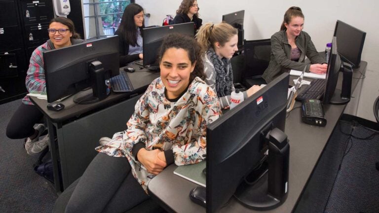 female students in computer lab