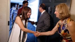 Niki Nikias greeting students