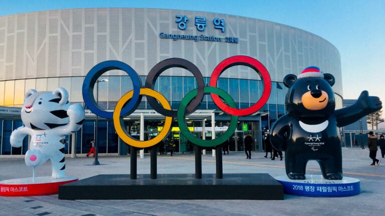 Olympic sign in front of Gangneung Station