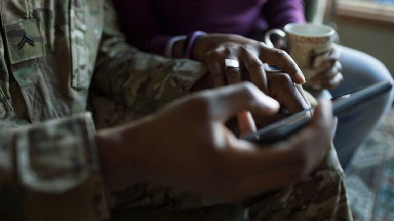 military using phone
