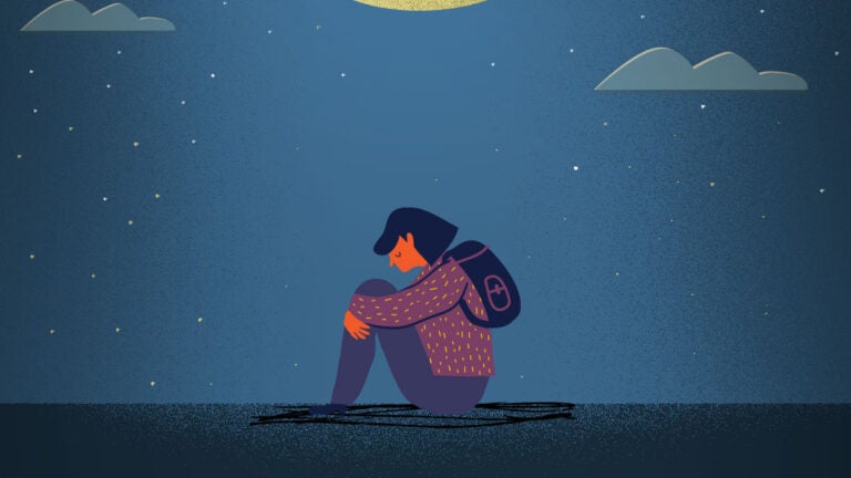 woman sitting alone illustration