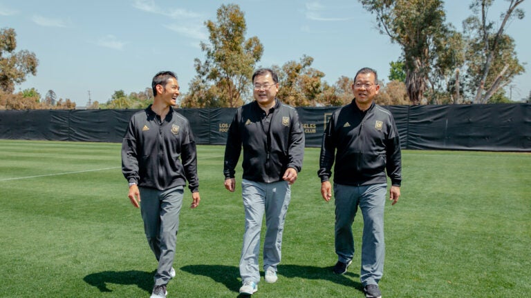 Daryn Nishikawa, Wayne Nakamura and Kent Ochiai, from left, are the dental team for the Los Angeles Football Club.