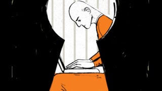 Ex convict being seen through a keyhole