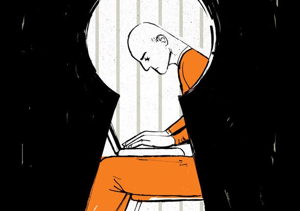 Ex convict being seen through a keyhole