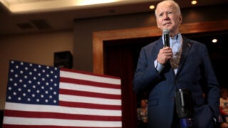 Former U.S. Vice President Joe Biden speaking with supporters at a community event at Sun City MacDonald Ranch in Henderson, Nevada.
