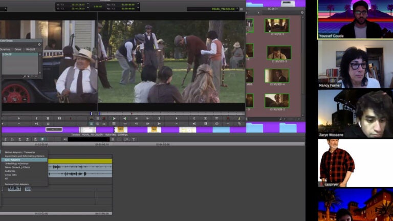 USC School of Cinematic Arts Professor, Nancy Forner, second from top, teaches the art of film editing––no easy feat when you have to provide complicated concepts, gigabytes of footage and license the correct software to students learning remotely.