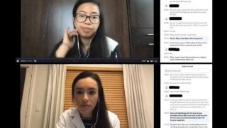 Standardized patient Heldine Aguiluz, top, poses as an adolescent patient receiving her annual checkup from USC nursing student Olivia Anderson over Zoom.