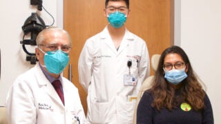 Keck School of Medicine of USC interim Dean Narsing Rao, Brian Song and Namita Sarraf, from left. (Photo/Eric Weintraub)