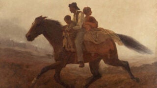 family riding on a horse illustration