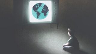 young child watching television