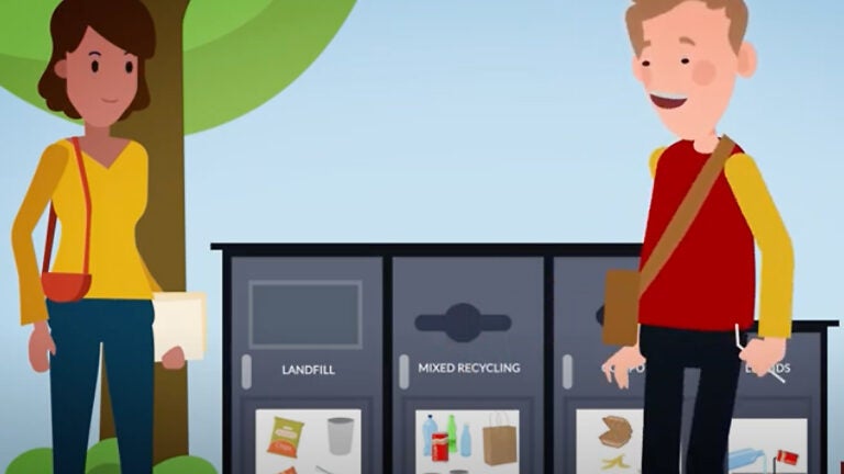 illustration of students recycling