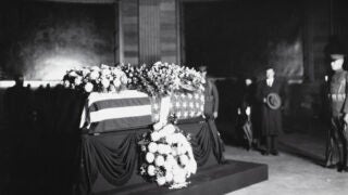 Decorated casket of fallen Unknown Soldier