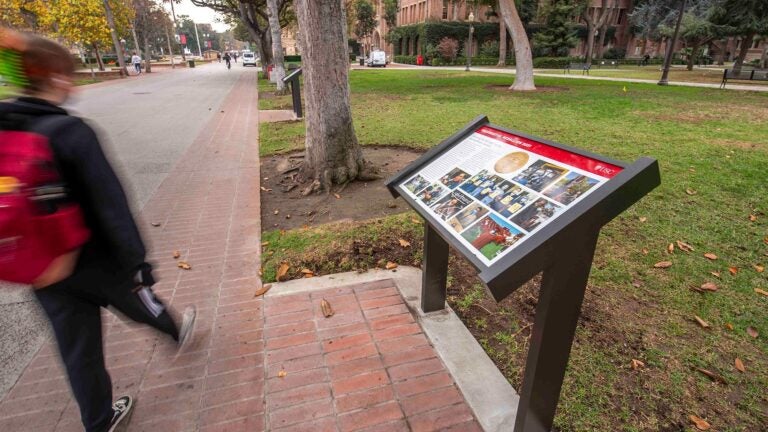 pedestals next to Bovard Administration Building