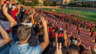 New Trojans at a spirit rally