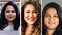 USC students Nikita Shankar (LLM 2009), Chandra Arval (LLM 2018) and Jerusha D’Souza (LLM 2020).