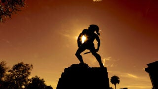 Tommy Trojan at sunset