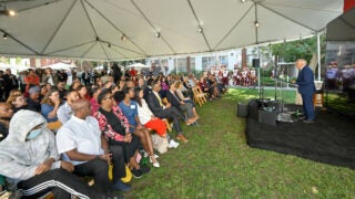 Dean Yannis Yortsos speaks to the crowd