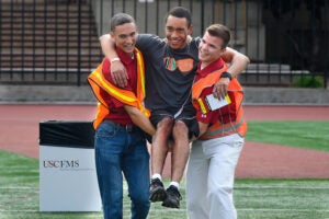 Great ShakeOut earthquake drill: personnel carry victim