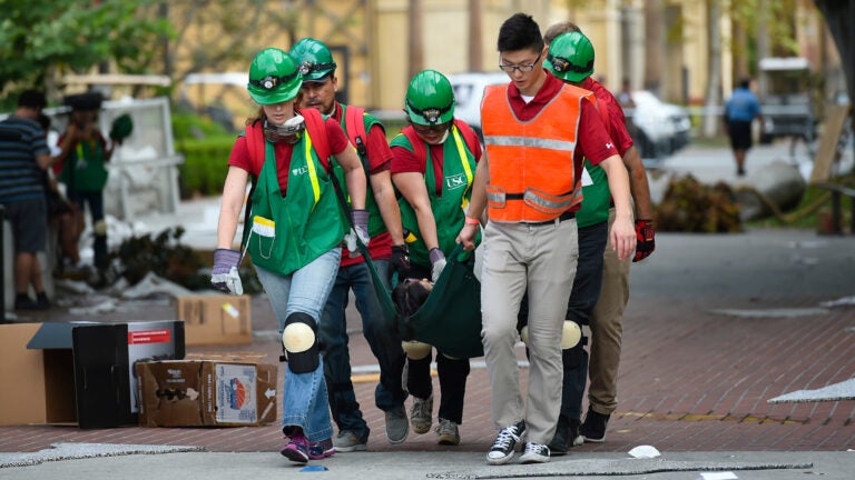 Great ShakeOut earthquake drill: Personall transport actor portraying injured person