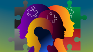 Illustration of human head silhouettes with puzzle pieces.