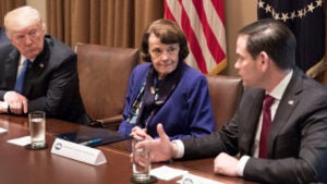 Old candidates: Donald Trump and Dianne Feinstein with Marco Rubio