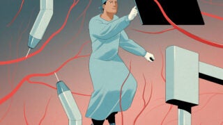 Illustration of a doctor working with monitors
