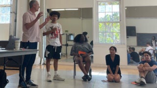 Paul Urcioli and students rehearse Our Town