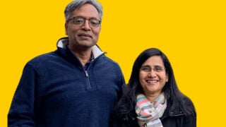 VIBHU MITTAL AND SUJATA BANERJEE, WHO MET AT USC MORE THAN THREE DECADES AGO, HAVE PROVIDED THE NAMING GIFT FOR THE AUDITORIUM IN GINSBURG HALL, SCHEDULED TO OPEN IN 2024. PHOTO COURTESY OF VIBHU MITTAL