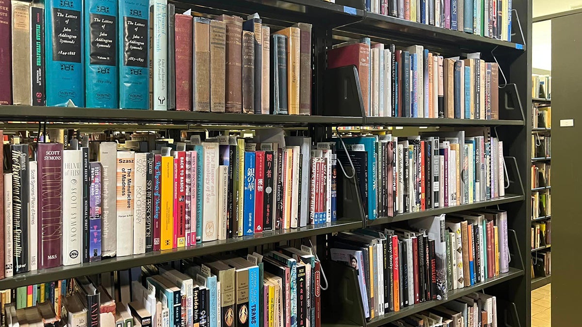 Books on shelves at USC’s ONE Archives