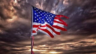 Politicization of public life: Tattered American flag