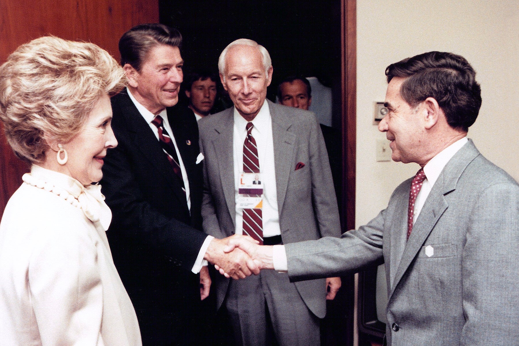 Ronald and Nancy Reagan with USC President James H. Zumberge and USC Vice President Anthony Lazzaro