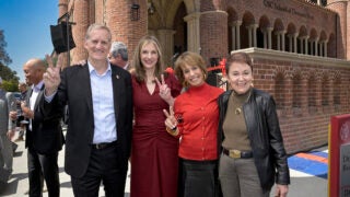 New USC School of Dramatic Arts Building: Andrew T. Guzman, Emily Roxworthy, Carol Folt and Elizabeth M. Daley