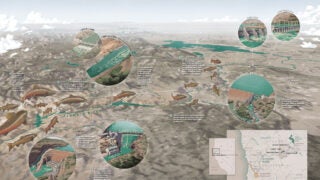Illustrated map of the dams found along the Klamath River