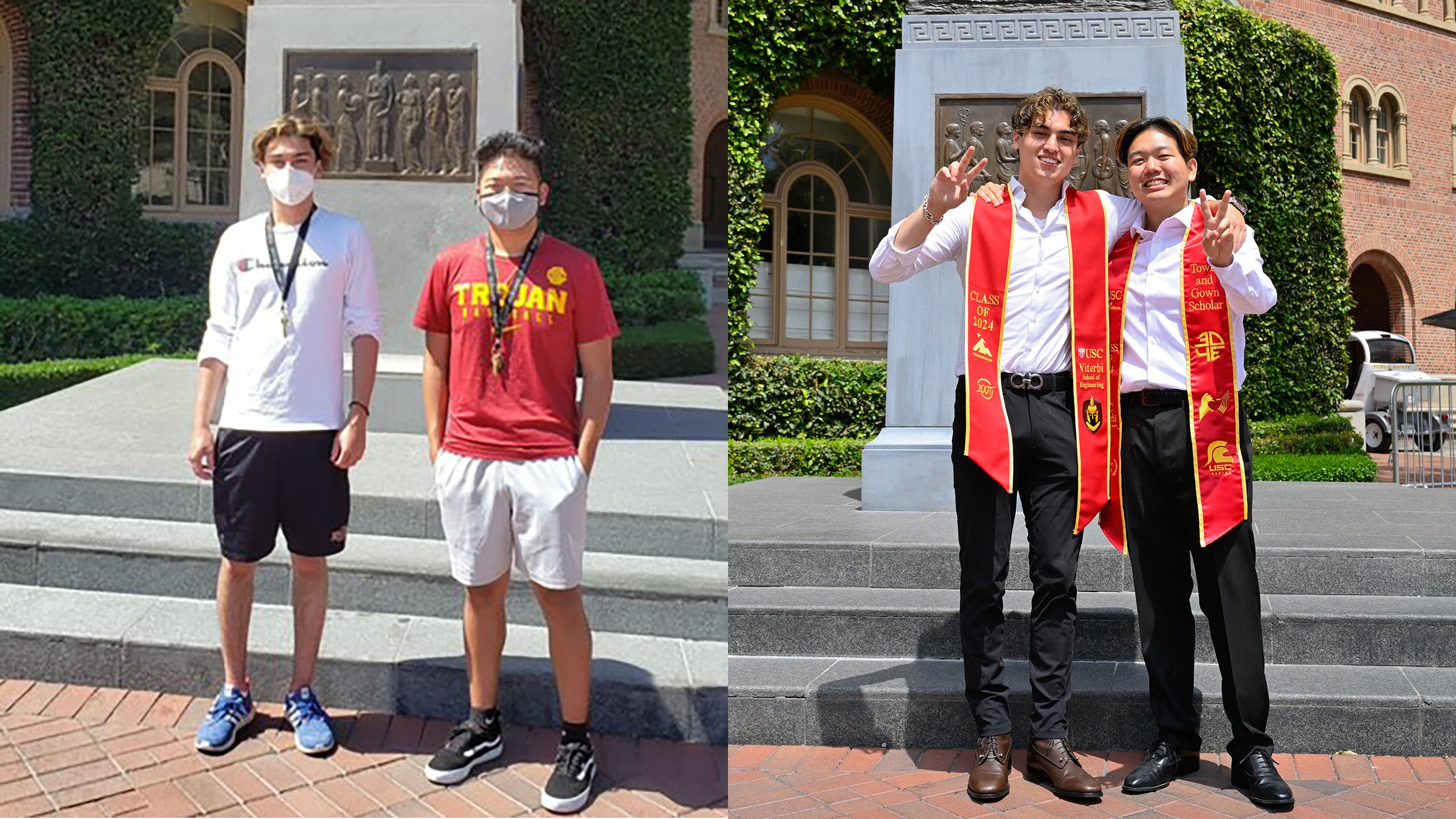USC 2024 commencement: Sam Adams and Brendan Kim four years ago, and today