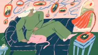 “Listening to nostalgic music not only elicits the traditional memory networks of the brain, but it also involves the reward, narrative and self-processing systems of the brain,” says USC researcher Assal Habibi, who directs the USC Dornsife Center for Music, Brain and Society. (Illustrations/Livia Falcaru)