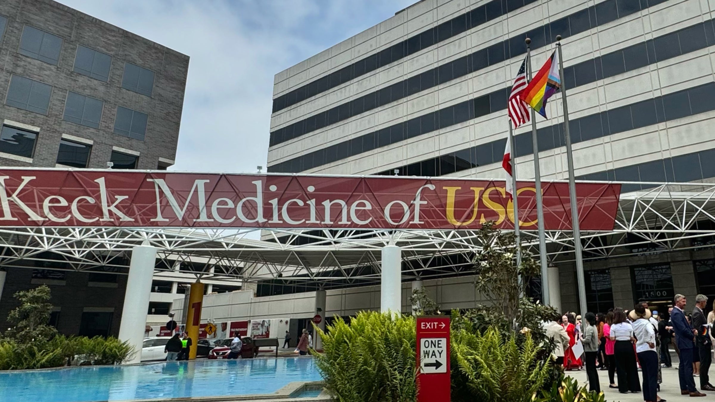 The pride progress flag is raised on the USC Health Sciences Campus. (Photo/Victoria Mendoza)
