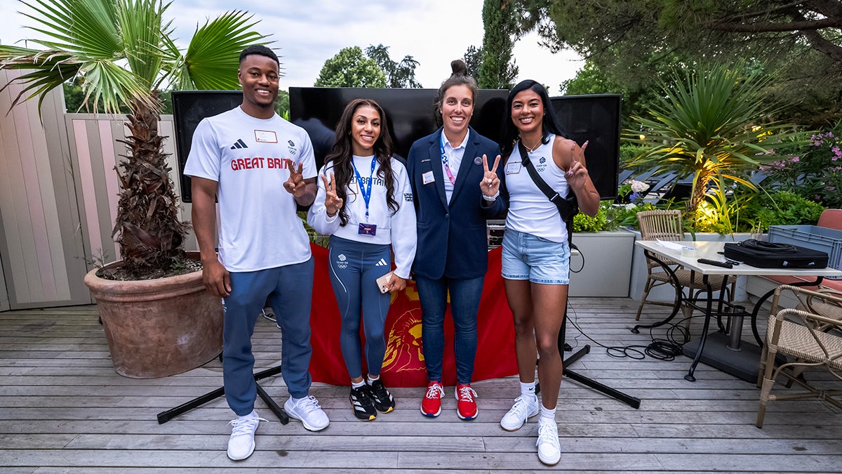 USC pre-Olympics event in Paris: Olympic competitors Tade Ojora, Yemi John, Radka Novotnikova and Nicole Yeargin