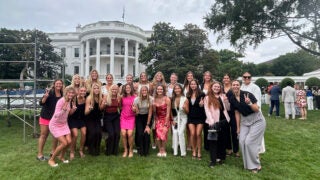 Beach volleyball team visits White House